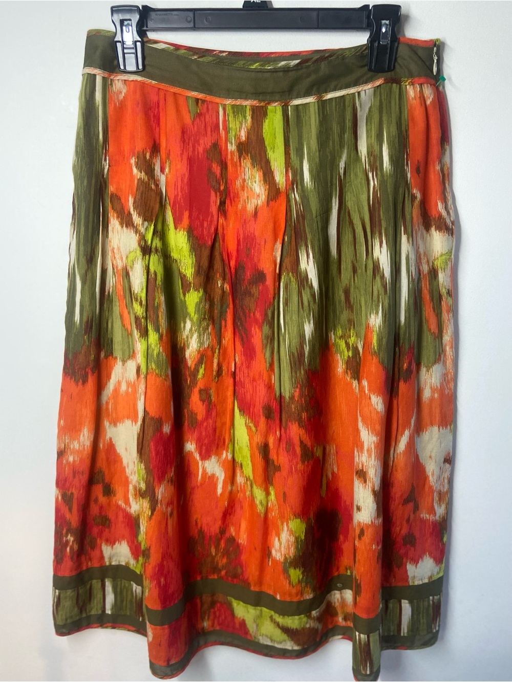 Talbots Orange, Olive & Lime Abstract Midi Skirt